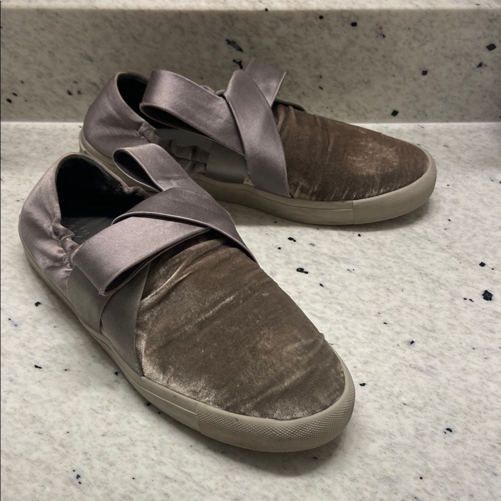 Mercedes Castillo Silver Velvet Sneakers with Ribbon Detail